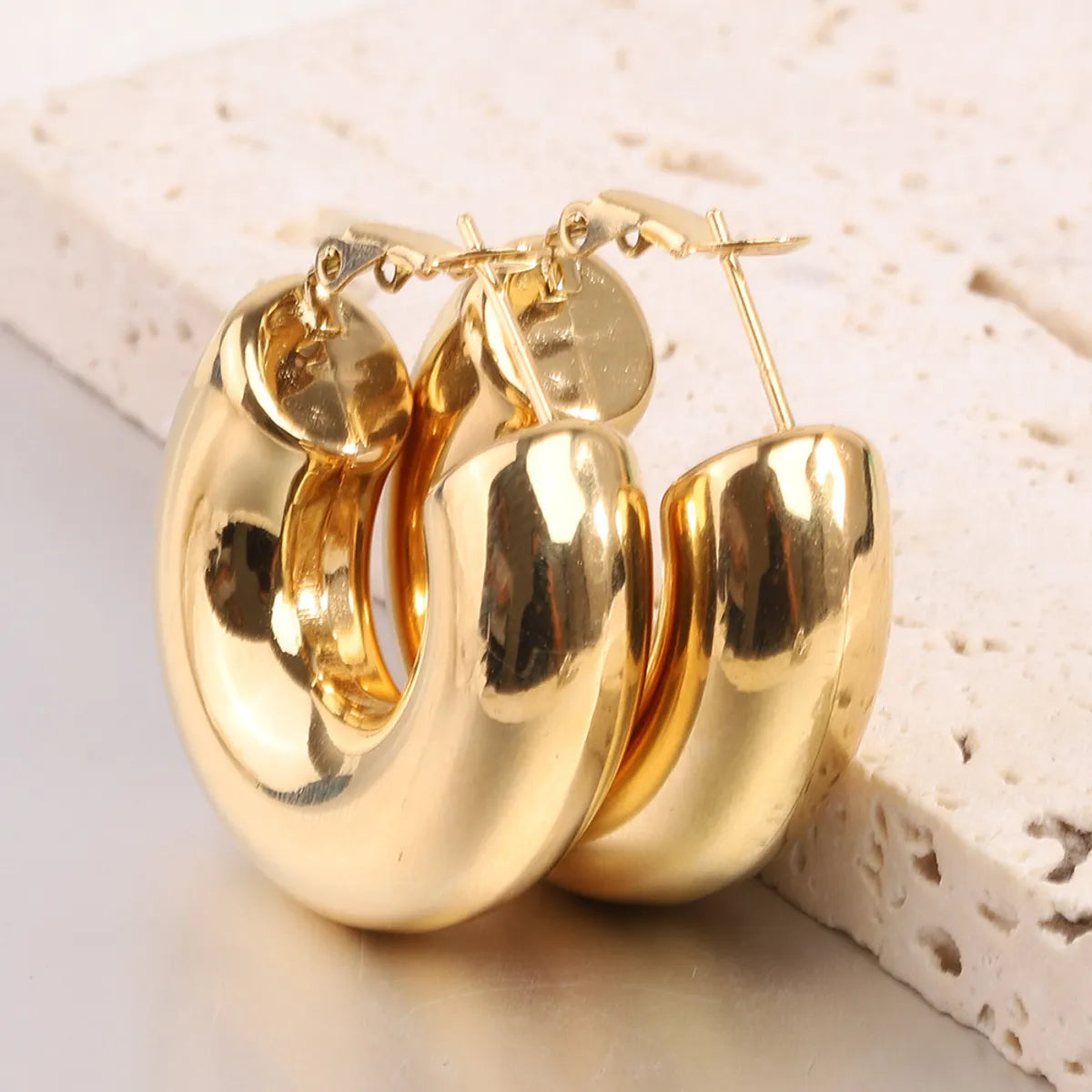 1 Pair Simple Style Solid Color Plating Titanium Steel Gold Plated Earrings