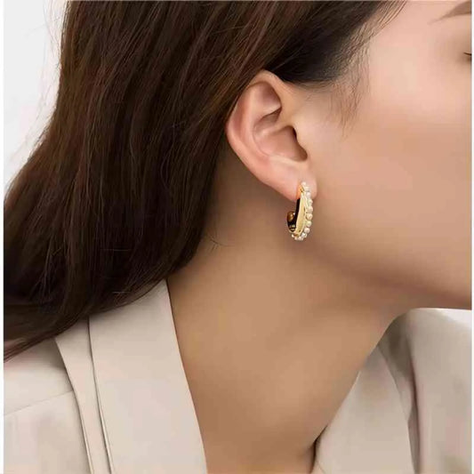 1 Pair Simple Style Solid Color Polishing Plating Inlay Stainless Steel Pearl 18k Gold Plated Ear Studs