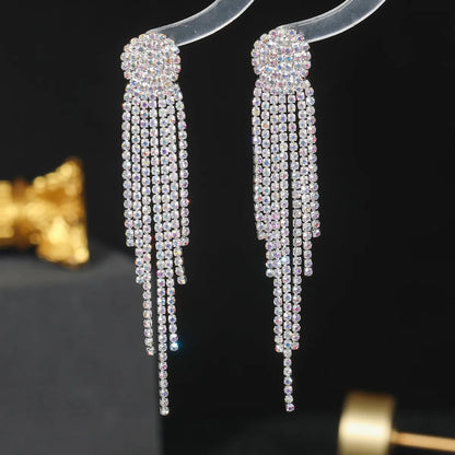 1 Pair Simple Style Solid Color Rhinestone Copper Silver Plated Drop Earrings