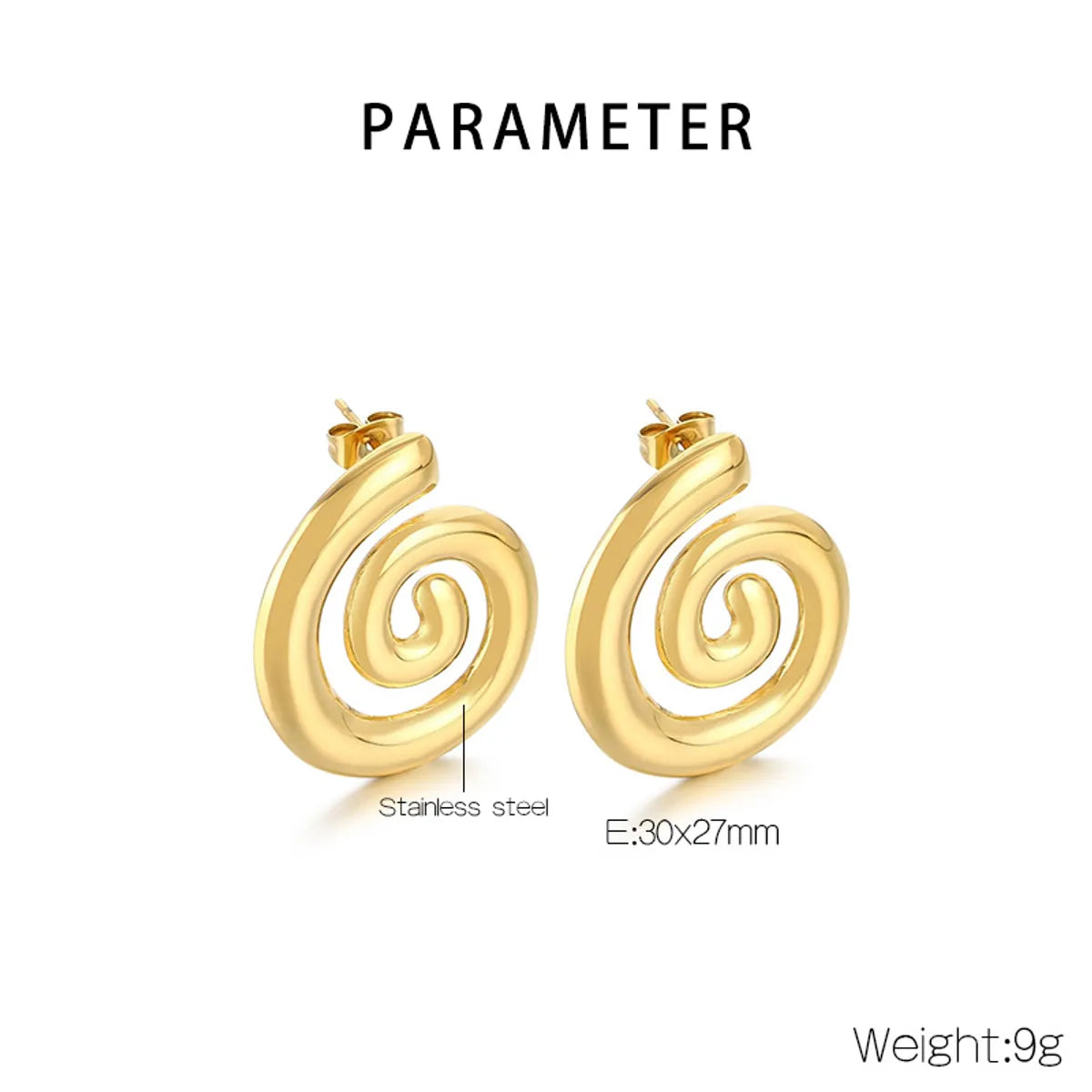 1 Pair Simple Style Solid Color Spiral 304 Stainless Steel 18K Gold Plated Ear Studs