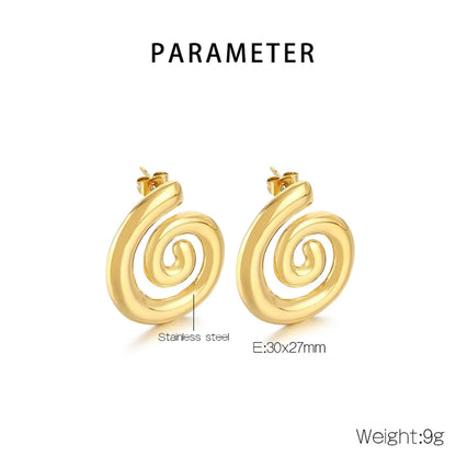 1 Pair Simple Style Solid Color Spiral 304 Stainless Steel 18K Gold Plated Ear Studs