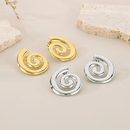 1 Pair Simple Style Solid Color Spiral 304 Stainless Steel 18K Gold Plated Ear Studs