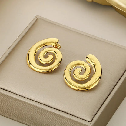 1 Pair Simple Style Solid Color Spiral 304 Stainless Steel 18K Gold Plated Ear Studs