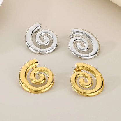 1 Pair Simple Style Solid Color Spiral 304 Stainless Steel 18K Gold Plated Ear Studs