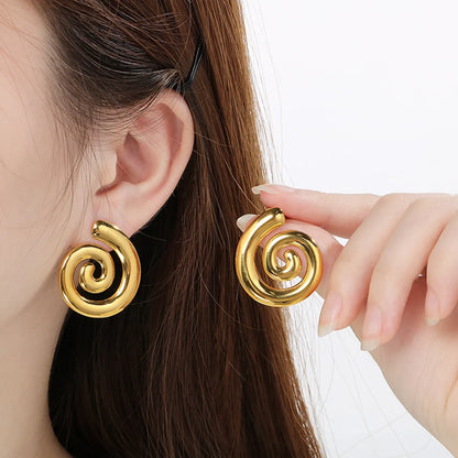 1 Pair Simple Style Solid Color Spiral 304 Stainless Steel 18K Gold Plated Ear Studs