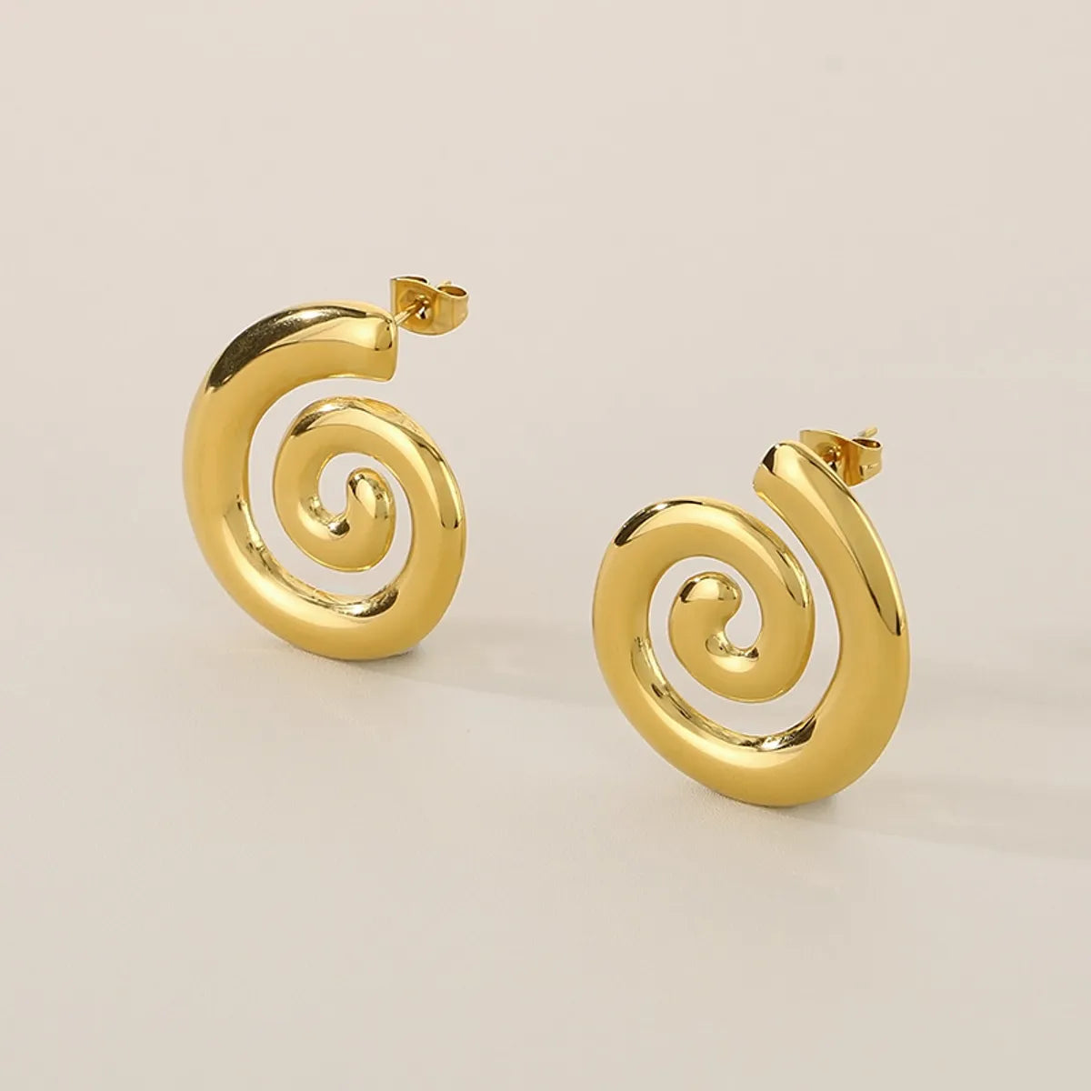 1 Pair Simple Style Solid Color Spiral 304 Stainless Steel 18K Gold Plated Ear Studs