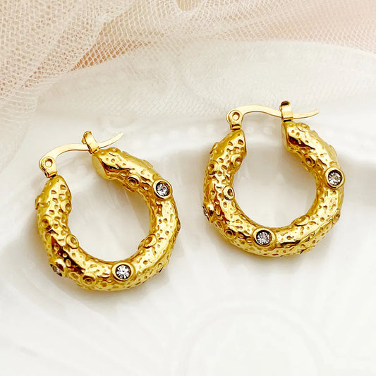 1 Pair Simple Style Solid Color Stainless Steel Plating Inlay Rhinestones Gold Plated Ear Studs