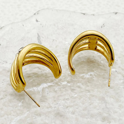 1 Pair Simple Style Solid Color Stainless Steel Rhinestones Gold Plated Ear Studs