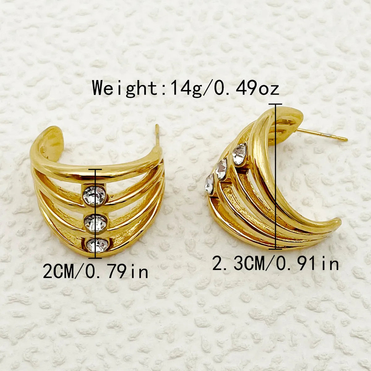 1 Pair Simple Style Solid Color Stainless Steel Rhinestones Gold Plated Ear Studs