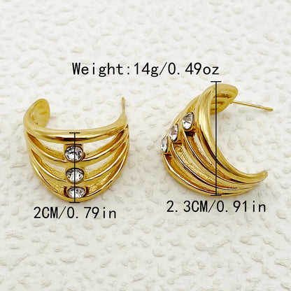 1 Pair Simple Style Solid Color Stainless Steel Rhinestones Gold Plated Ear Studs