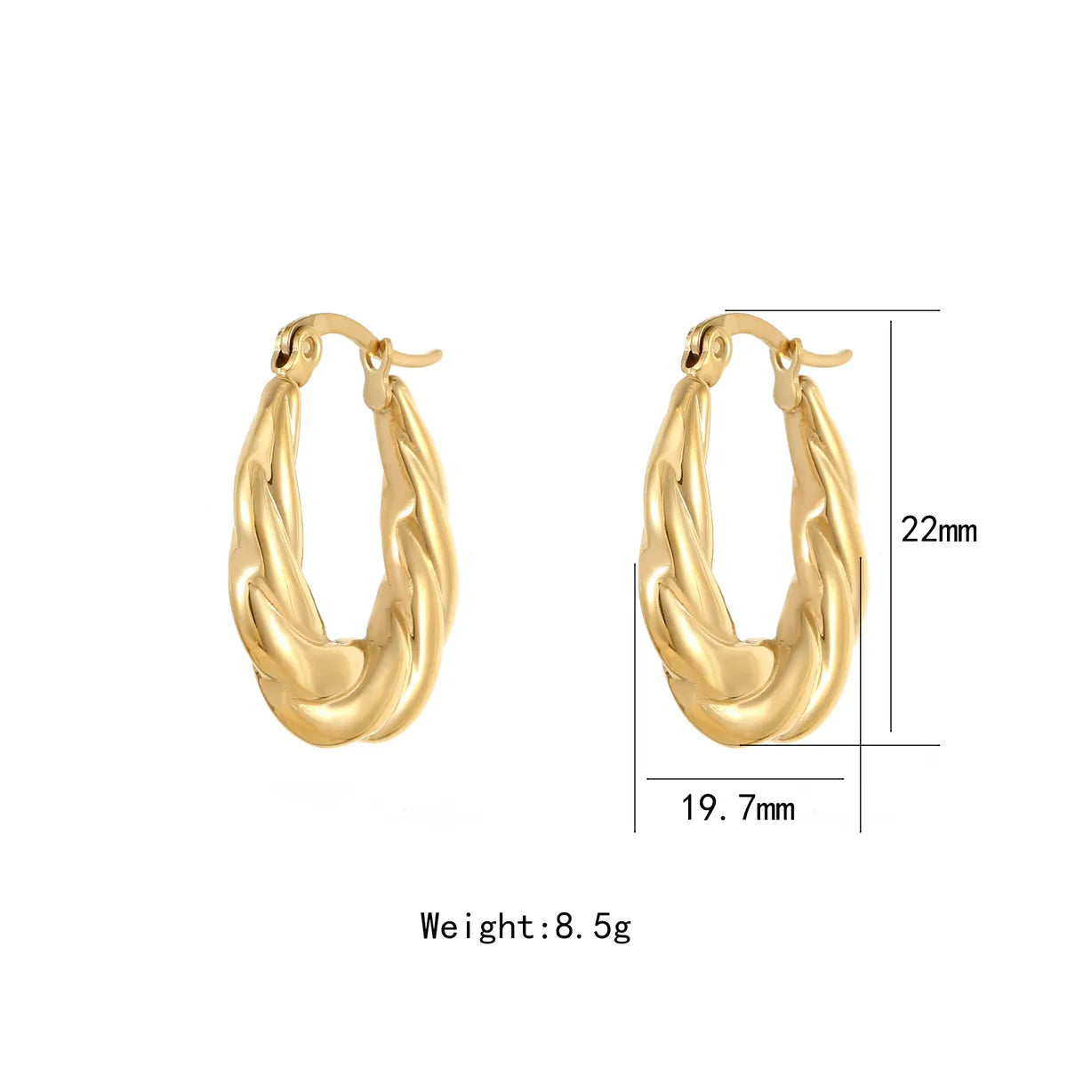 1 Pair Simple Style Solid Color Stainless Steel Titanium Steel Gold Plated Earrings