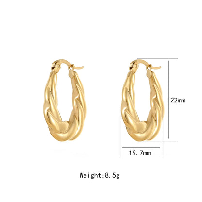 1 Pair Simple Style Solid Color Stainless Steel Titanium Steel Gold Plated Earrings