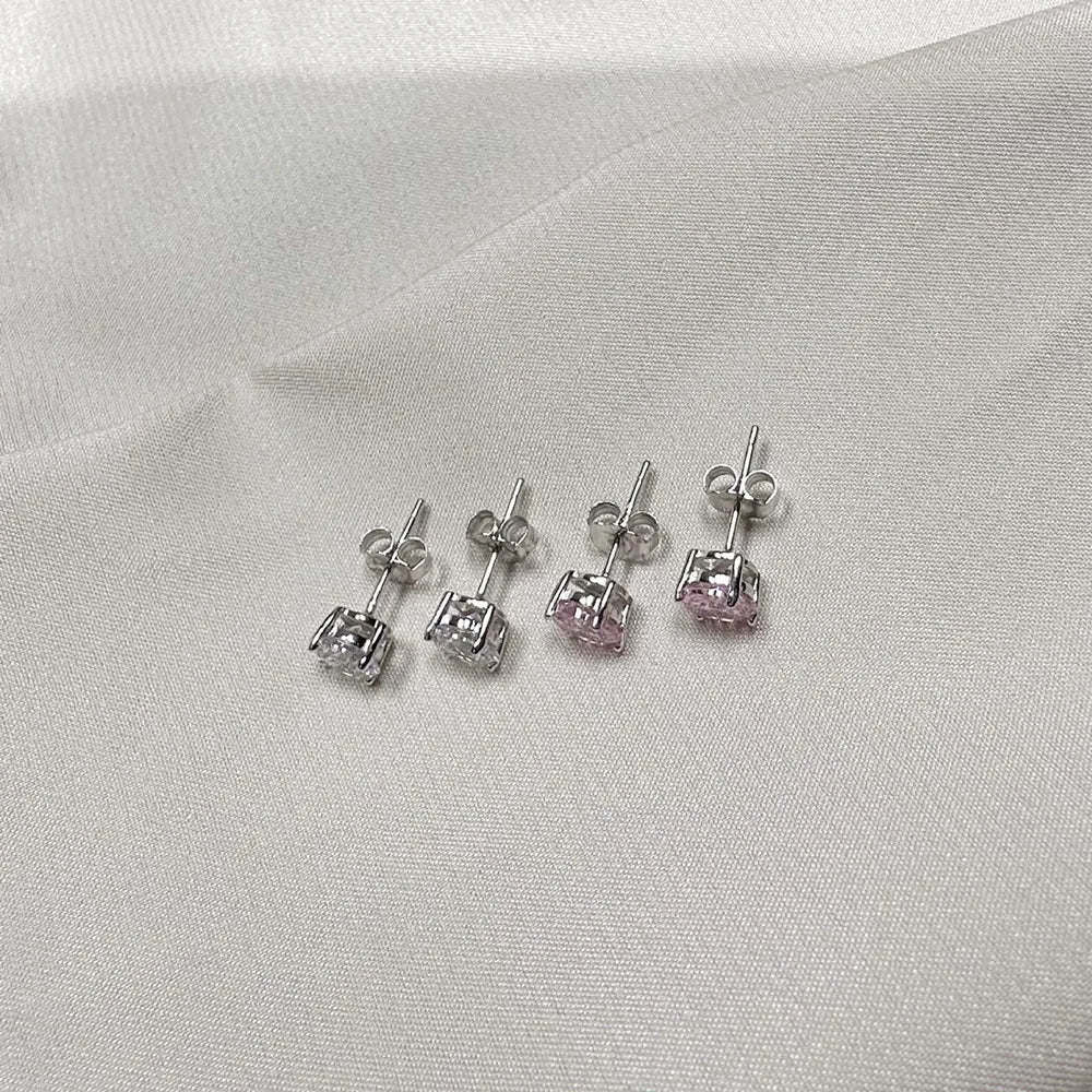 1 Pair Simple Style Solid Color Sterling Silver Inlay Zircon Ear Studs