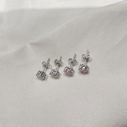 1 Pair Simple Style Solid Color Sterling Silver Inlay Zircon Ear Studs