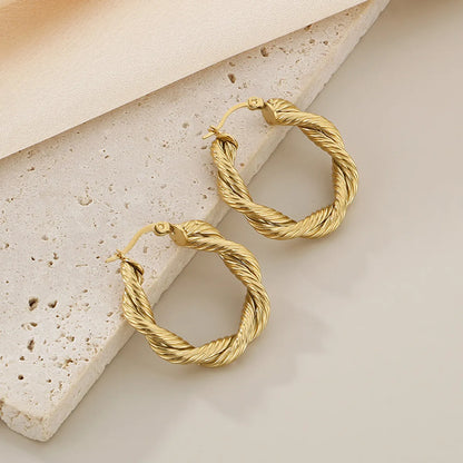 1 Pair Simple Style Solid Color Twist Irregular 304 Stainless Steel 18K Gold Plated Earrings