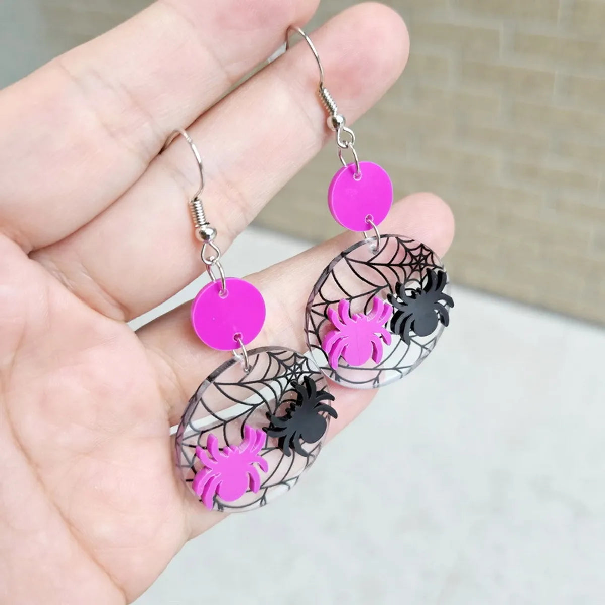 1 Pair Simple Style Spider Printing Arylic Drop Earrings