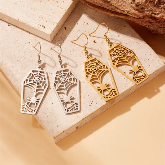 1 Pair Simple Style Spider Spider Web Plating Hollow Out Titanium Steel 18k Gold Plated Drop Earrings