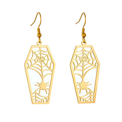 1 Pair Simple Style Spider Spider Web Plating Hollow Out Titanium Steel 18k Gold Plated Drop Earrings