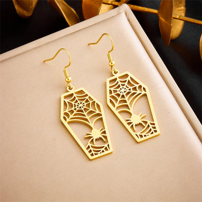 1 Pair Simple Style Spider Spider Web Plating Hollow Out Titanium Steel 18k Gold Plated Drop Earrings