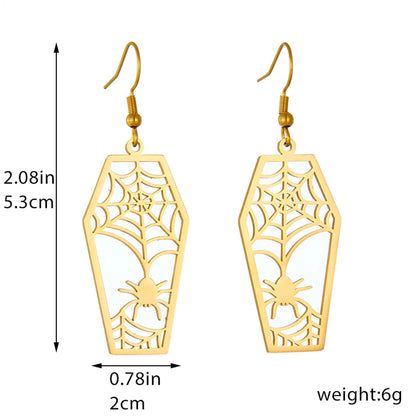 1 Pair Simple Style Spider Spider Web Plating Hollow Out Titanium Steel 18k Gold Plated Drop Earrings