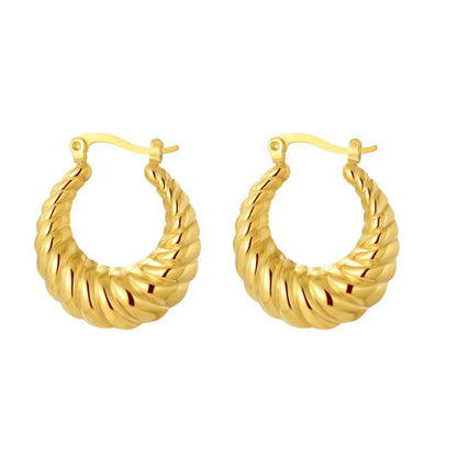 1 Pair Simple Style Spiral Stripe Stainless Steel Hoop Earrings