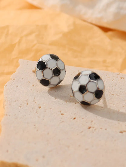 1 Pair Simple Style Sports Basketball Football Painted Epoxy Plating Alloy 14k Gold Plated Ear Studs