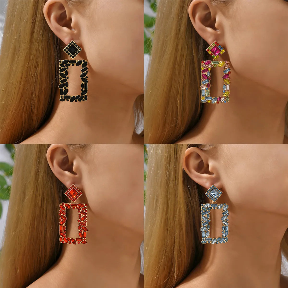 1 Pair Simple Style Square Alloy Inlay Rhinestones Women's Drop Earrings