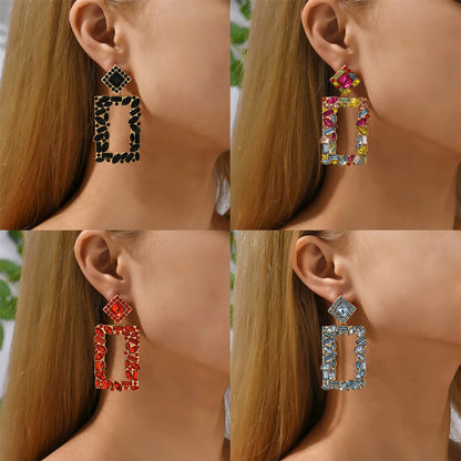 1 Pair Simple Style Square Alloy Inlay Rhinestones Women's Drop Earrings