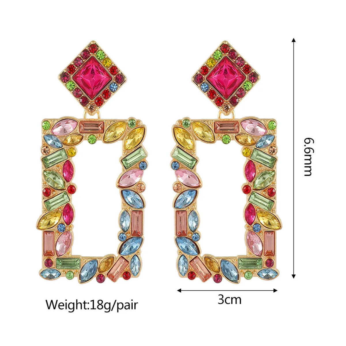 1 Pair Simple Style Square Alloy Inlay Rhinestones Women's Drop Earrings