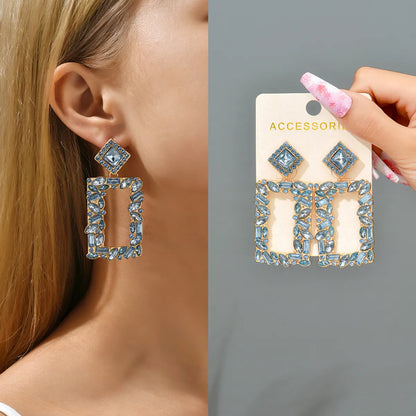 1 Pair Simple Style Square Alloy Inlay Rhinestones Women's Drop Earrings