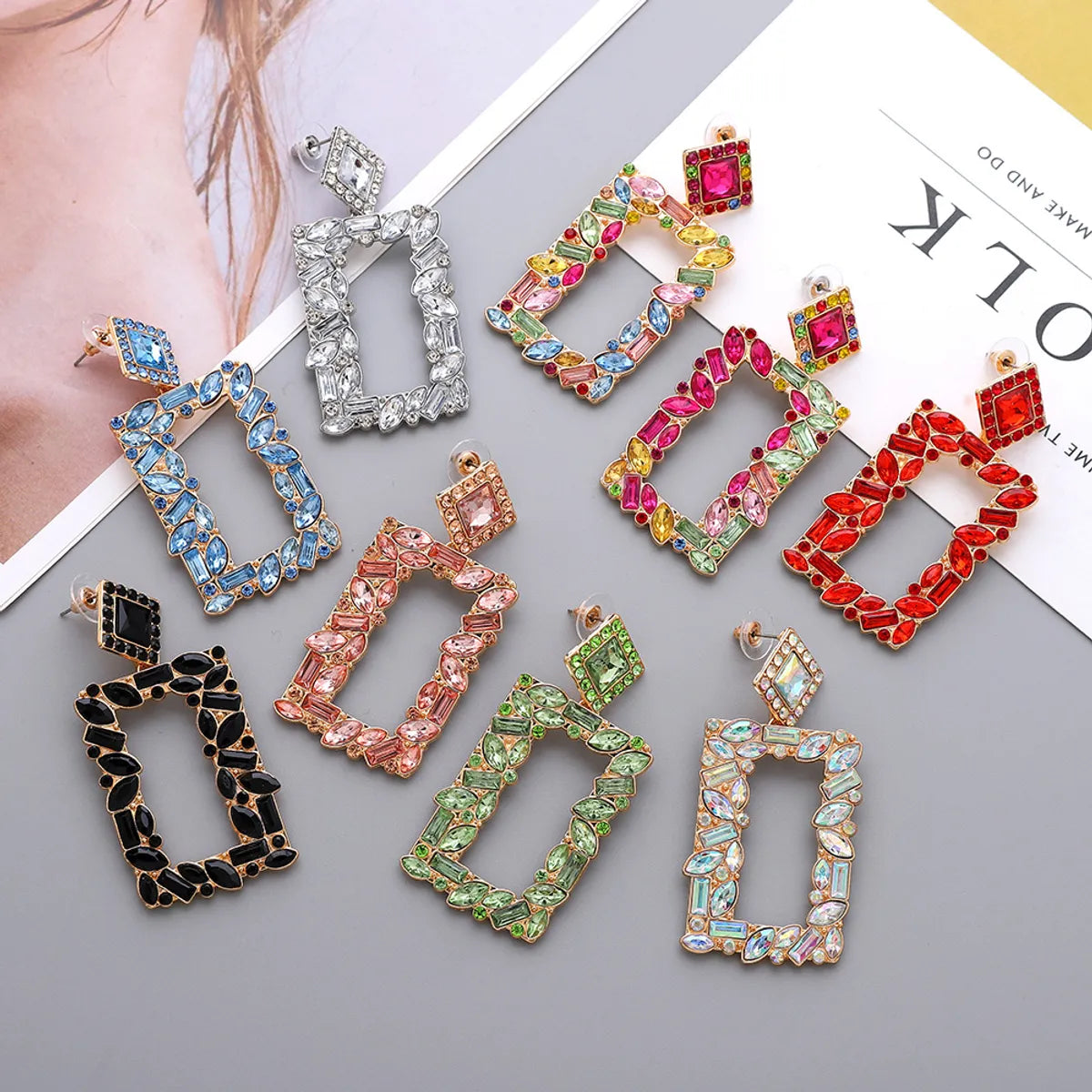 1 Pair Simple Style Square Alloy Inlay Rhinestones Women's Drop Earrings