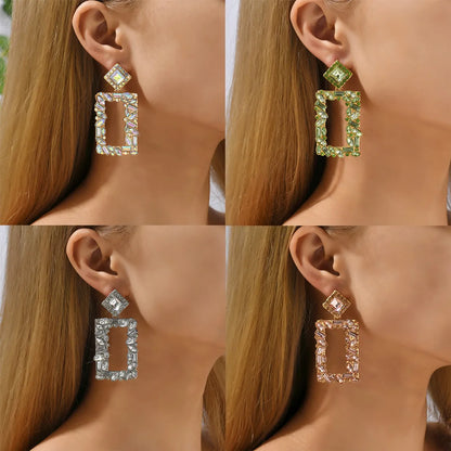 1 Pair Simple Style Square Alloy Inlay Rhinestones Women's Drop Earrings