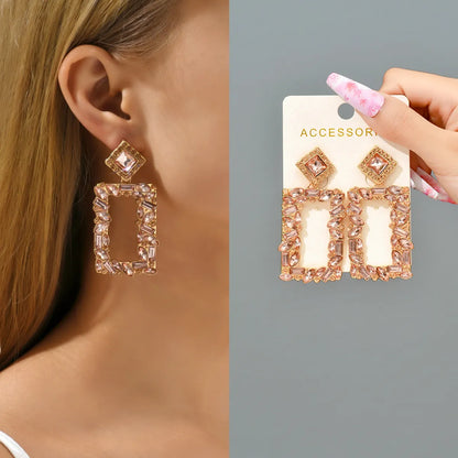 1 Pair Simple Style Square Alloy Inlay Rhinestones Women's Drop Earrings