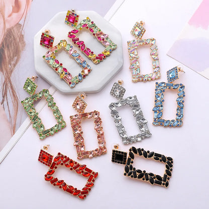 1 Pair Simple Style Square Alloy Inlay Rhinestones Women's Drop Earrings