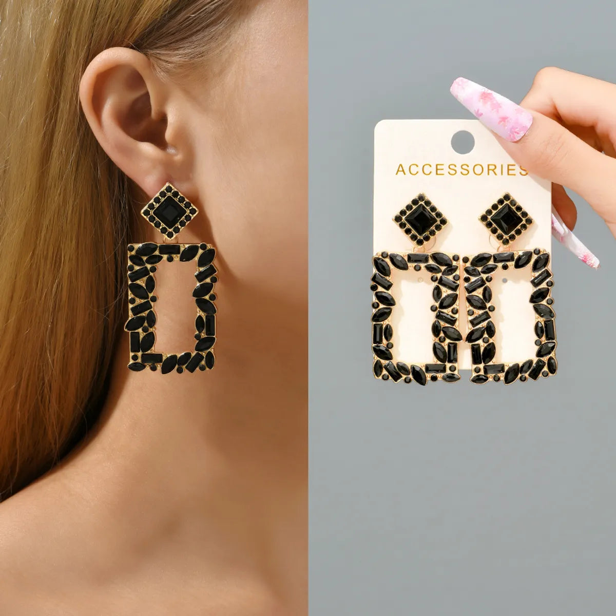 1 Pair Simple Style Square Alloy Inlay Rhinestones Women's Drop Earrings