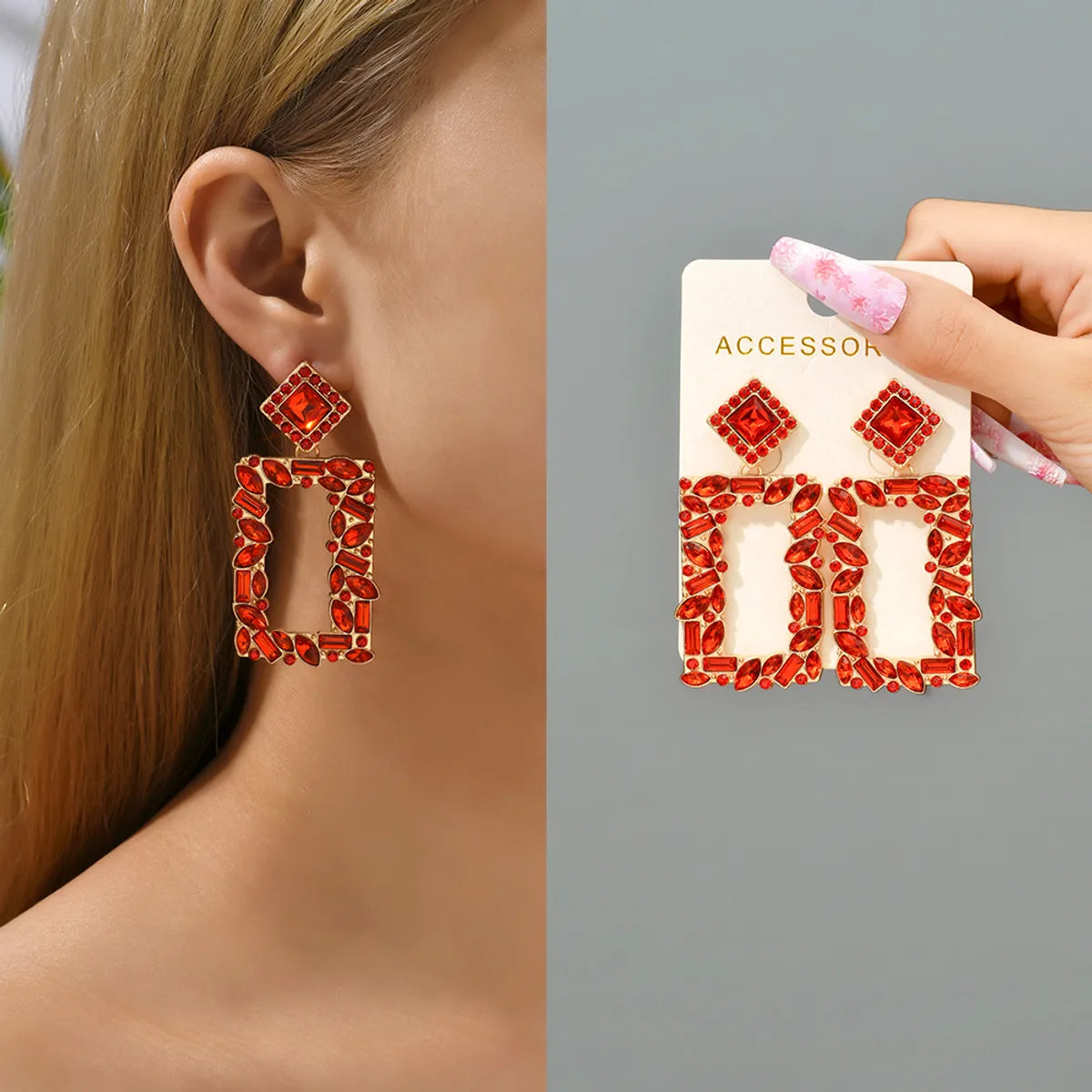 1 Pair Simple Style Square Alloy Inlay Rhinestones Women's Drop Earrings