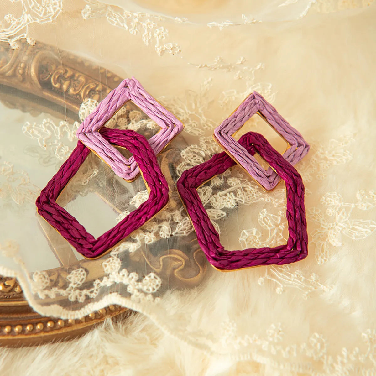 1 Pair Simple Style Square Asymmetrical Plating Hollow Out Stainless Steel Raffia Gold Plated Drop Earrings