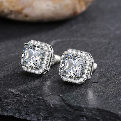 1 Pair Simple Style Square Copper Inlay Zircon Ear Studs