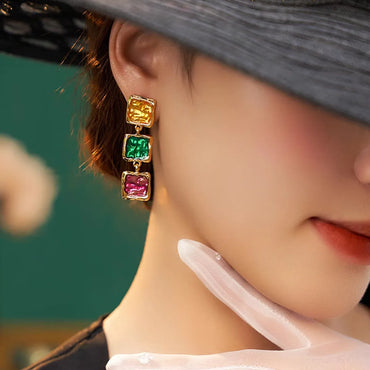 1 Pair Simple Style Square Enamel Alloy Drop Earrings