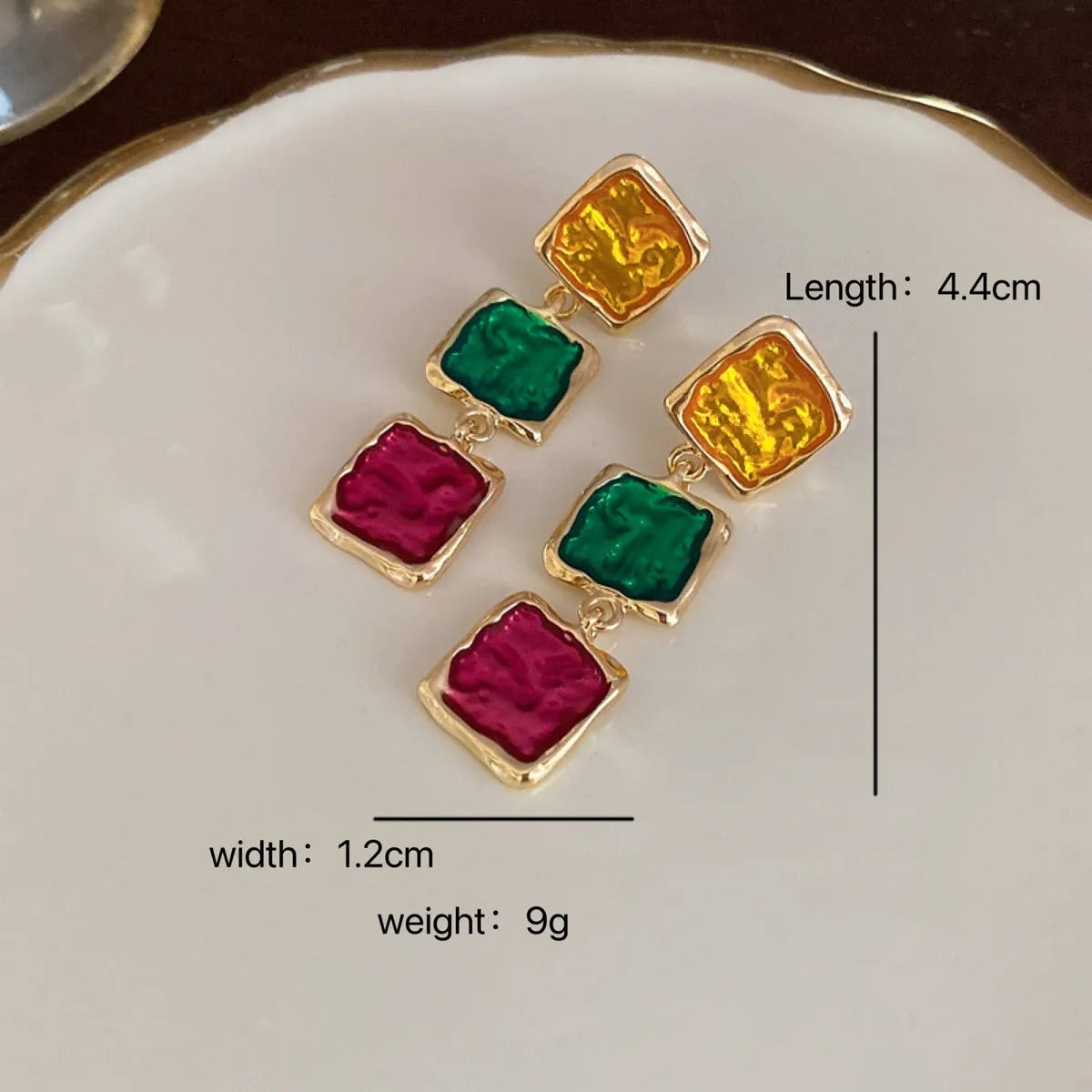 1 Pair Simple Style Square Enamel Alloy Drop Earrings