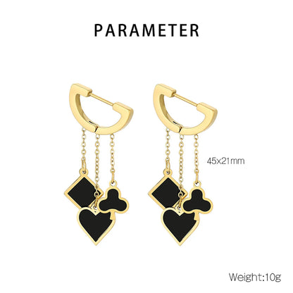 1 Pair Simple Style Square Heart Shape Chain Inlay Stainless Steel Shell Drop Earrings