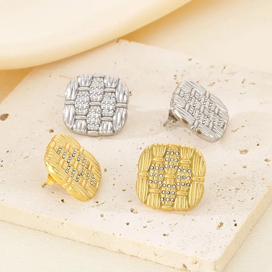 1 Pair Simple Style Square Inlay 304 Stainless Steel Rhinestones 18K Gold Plated Ear Studs