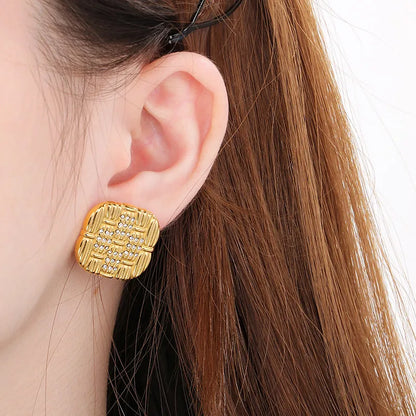 1 Pair Simple Style Square Inlay 304 Stainless Steel Rhinestones 18K Gold Plated Ear Studs