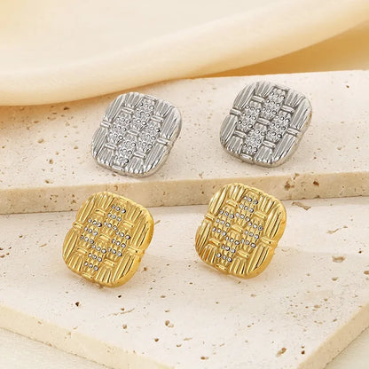 1 Pair Simple Style Square Inlay 304 Stainless Steel Rhinestones 18K Gold Plated Ear Studs