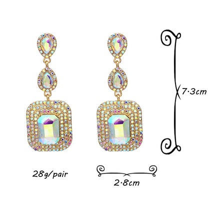 1 Pair Simple Style Square Inlay Alloy Rhinestones Drop Earrings