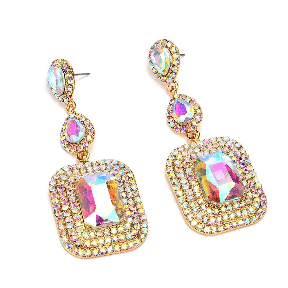 1 Pair Simple Style Square Inlay Alloy Rhinestones Drop Earrings