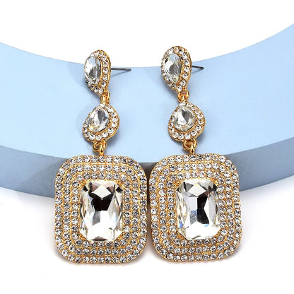 1 Pair Simple Style Square Inlay Alloy Rhinestones Drop Earrings