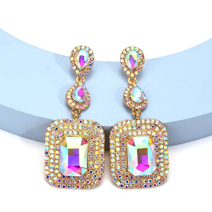 1 Pair Simple Style Square Inlay Alloy Rhinestones Drop Earrings