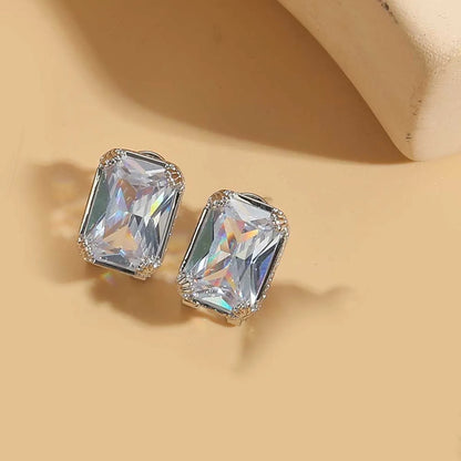 1 Pair Simple Style Square Inlay Copper Zircon 14K Gold Plated Earrings