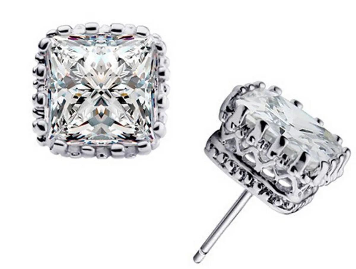 1 Pair Simple Style Square Inlay Copper Zircon Ear Studs